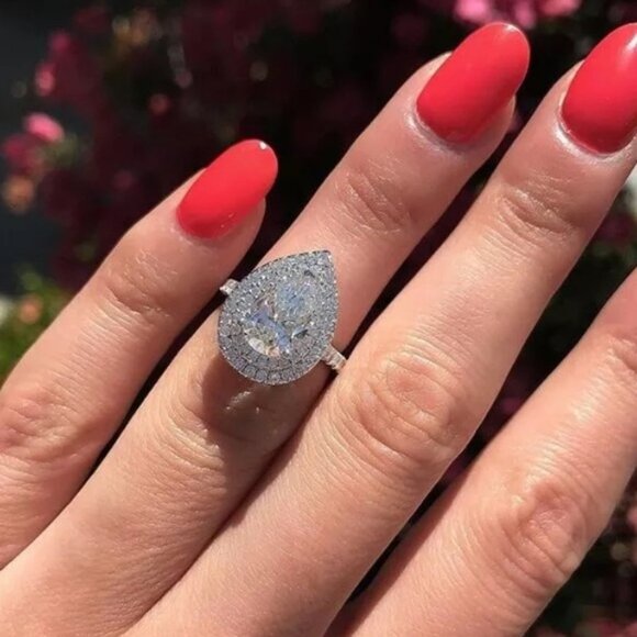 NEW Pear Cut Diamond 💎 925 Sterling Silver Ring - Picture 2 of 7